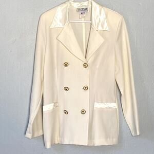 La Belle Blazer Womens Size 13 Ivory Cream Satin Collar 80s 90s Double Breast